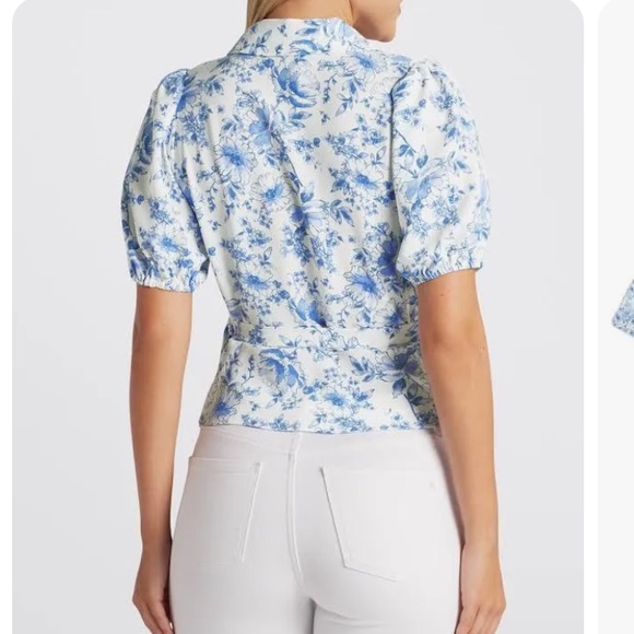 Violets & Roses Stitch Fix Oprah Short Sleeve Wrap Blouse, Blue White Floral, 2X - Picture 3 of 8